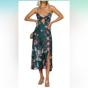Satin Front-Tie Floral Midi Dress